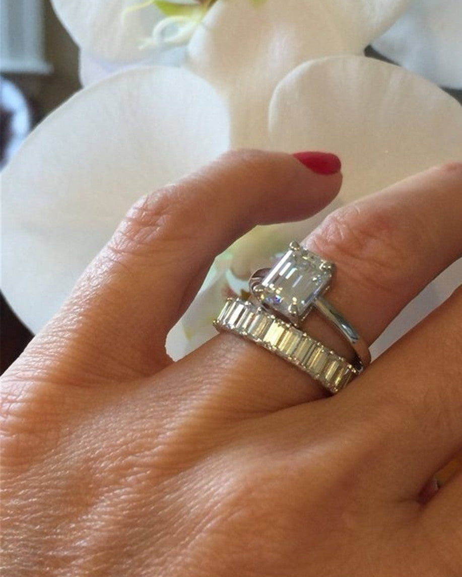 Platinum Emerald Cut Zirconia Ring