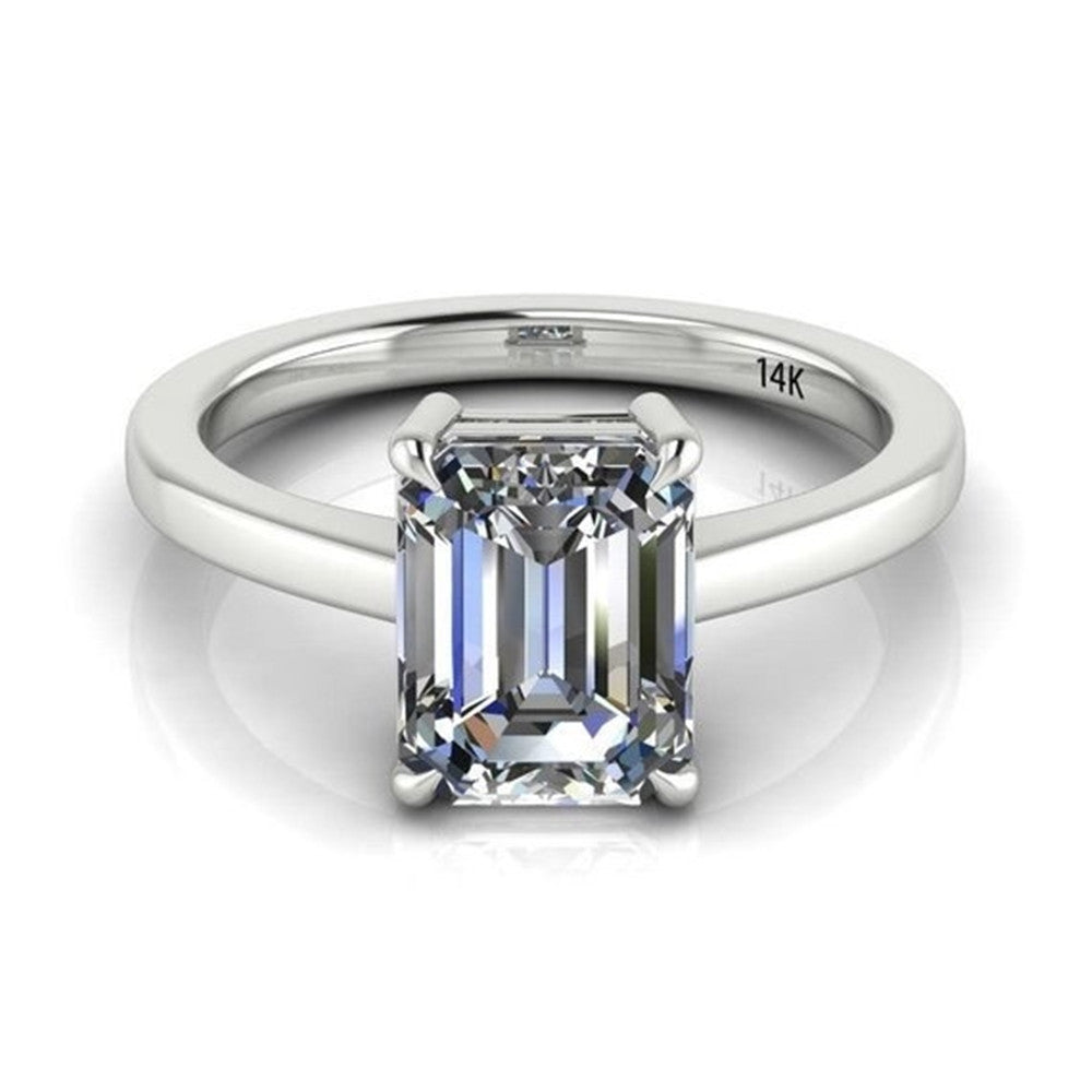 Platinum Emerald Cut Zirconia Ring