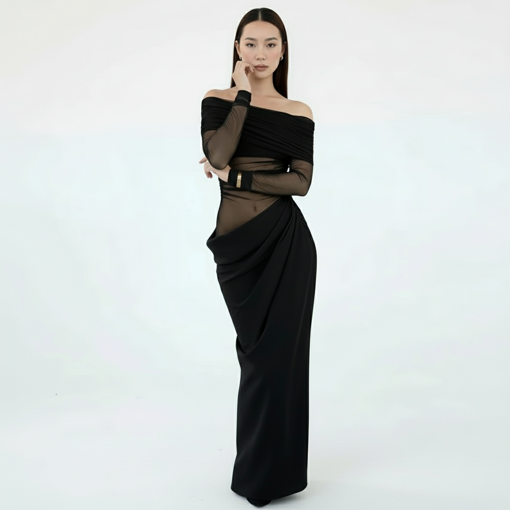 Riri Off-shoulder Mesh Dress