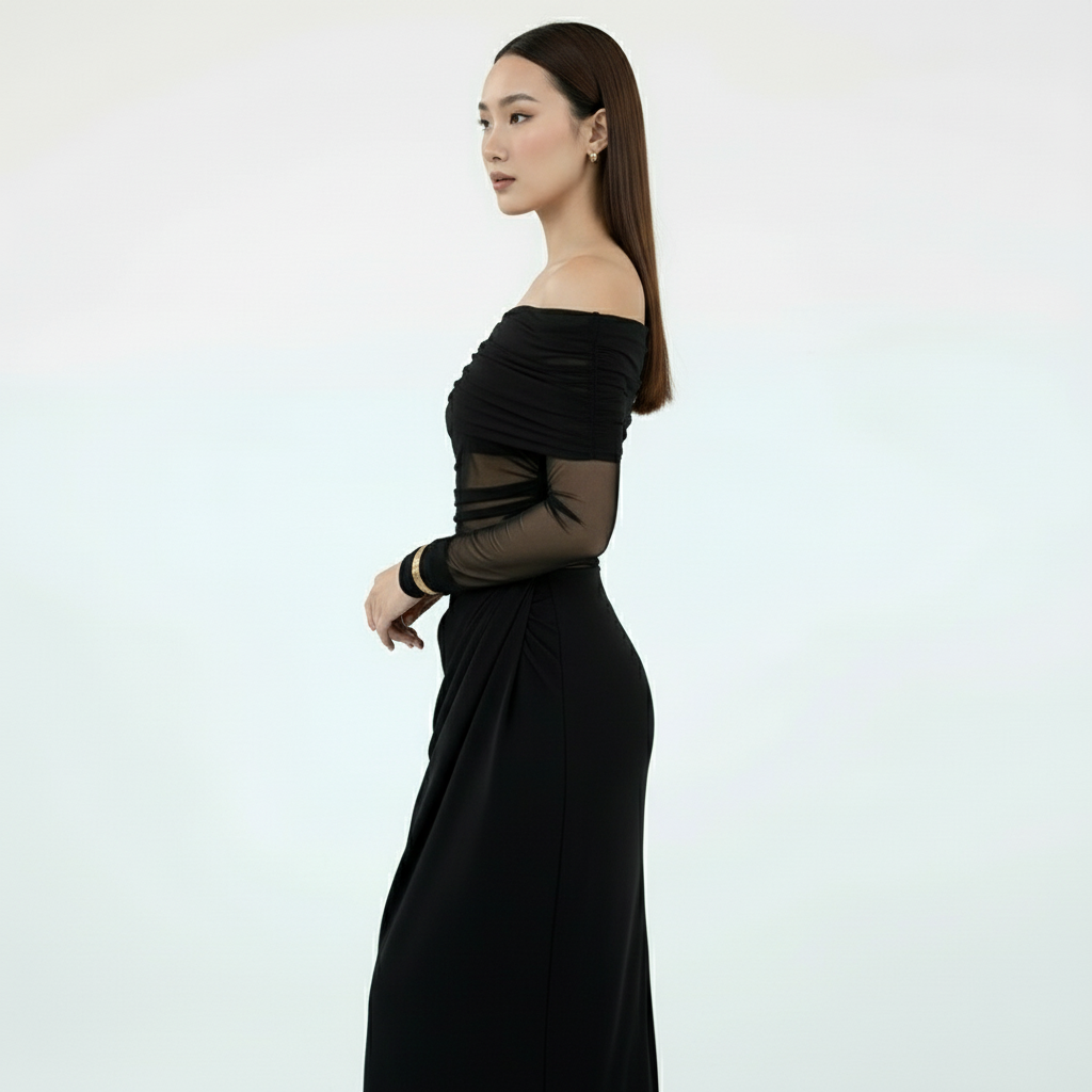 Riri Off-shoulder Mesh Dress
