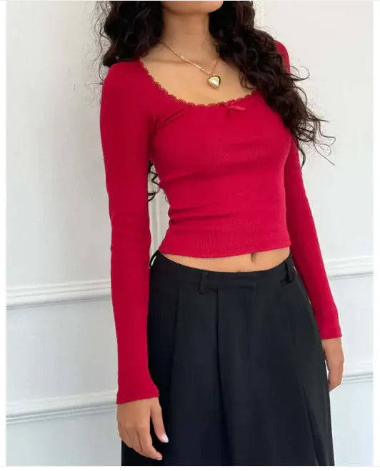 Rou U-Neck Delicate Lace Knit Top