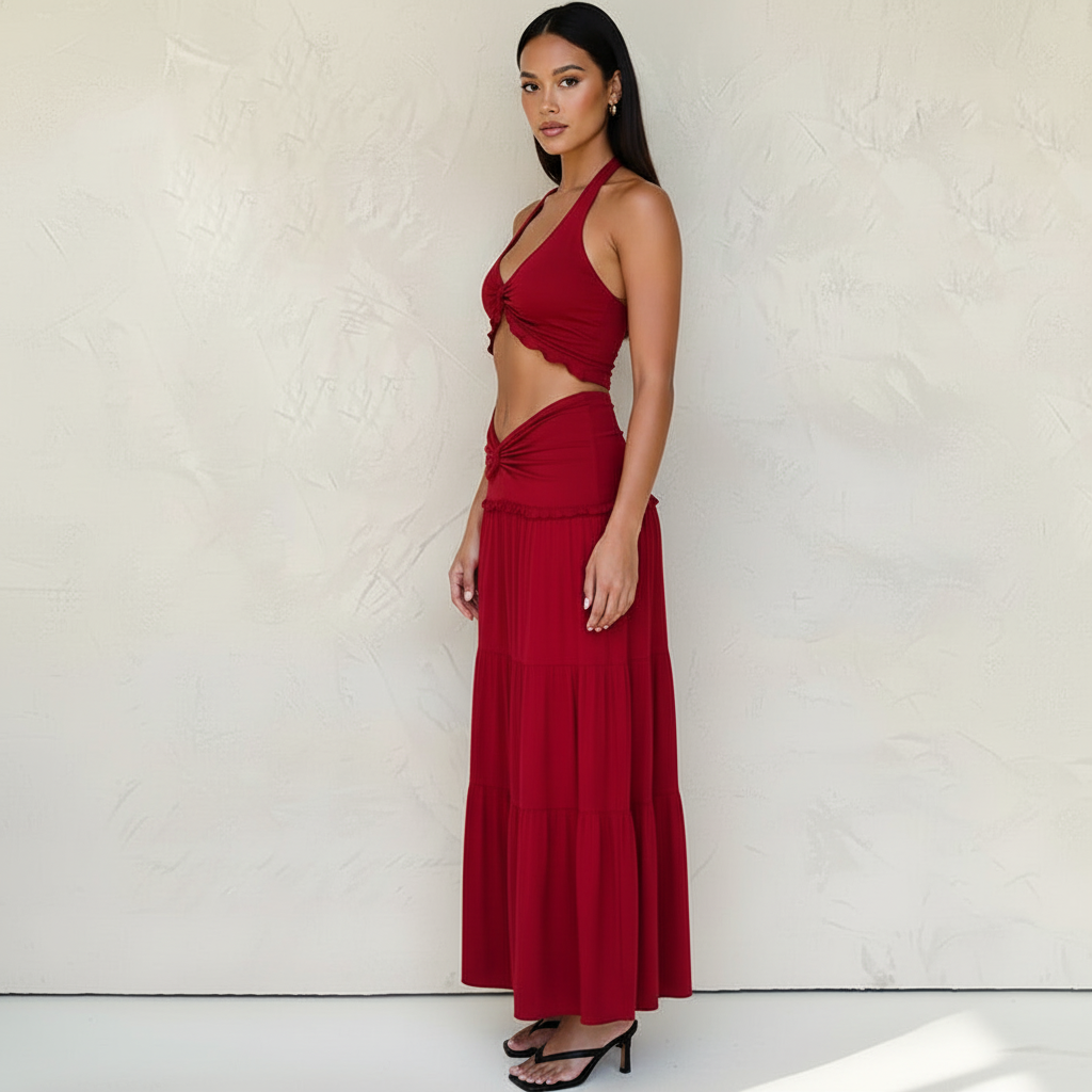 Jess V-Neck Halter Top & Skirt Combo