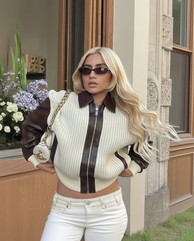 Hallie Knit Leather Patchwork Jacket