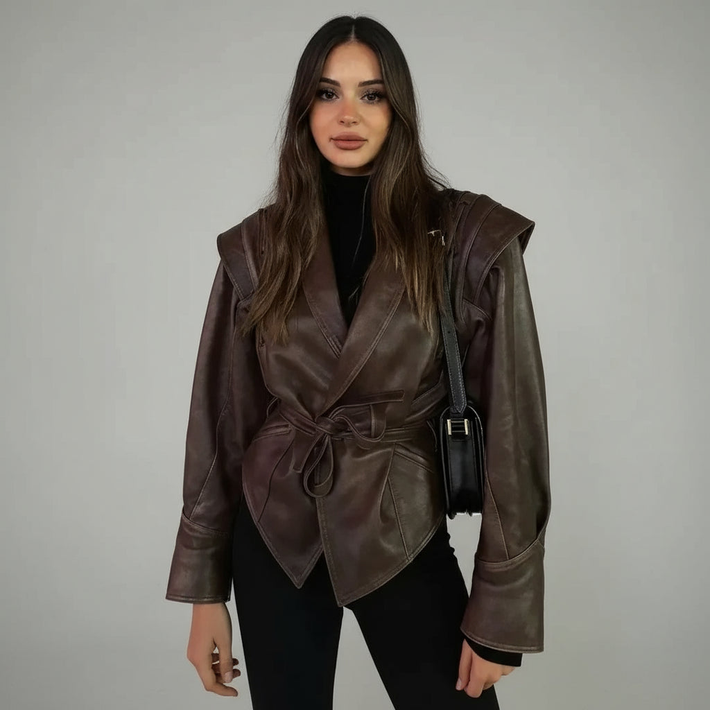 Kris Leather Belted Jacket
