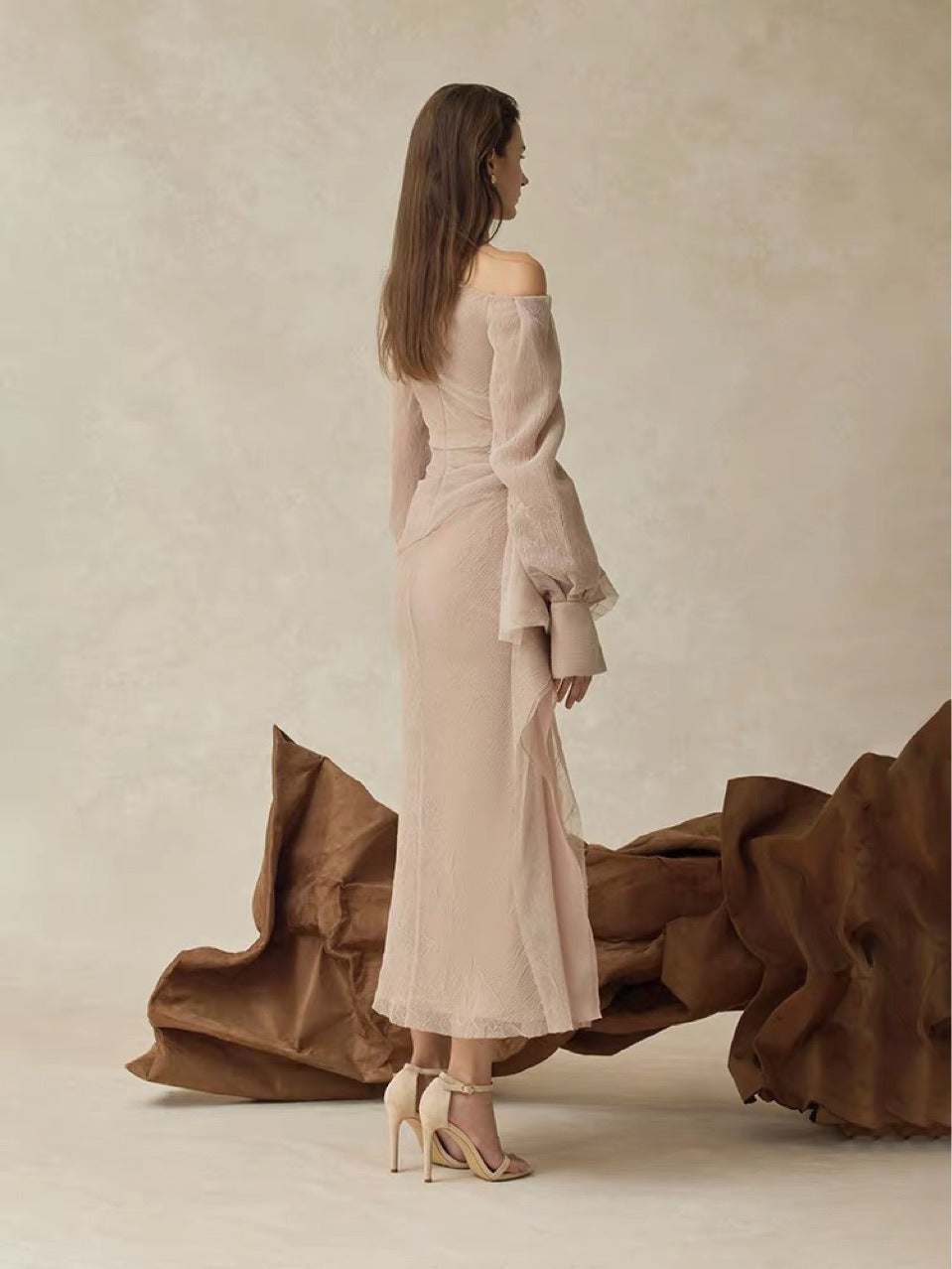 Juniper Pleated Off-Shoulder Long Sleeve Dress