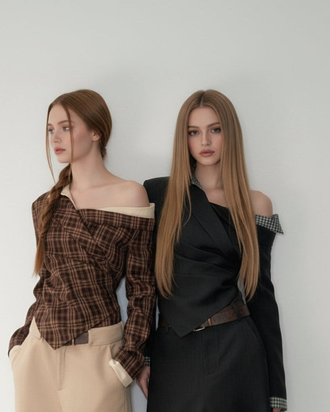 Edith Plaid Off-Shoulder Top