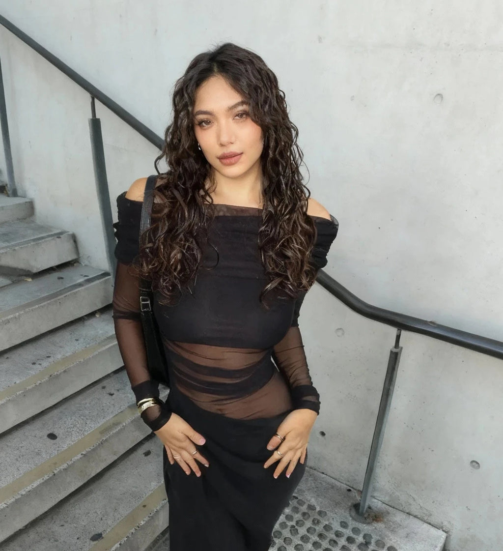 Riri Off-shoulder Mesh Dress