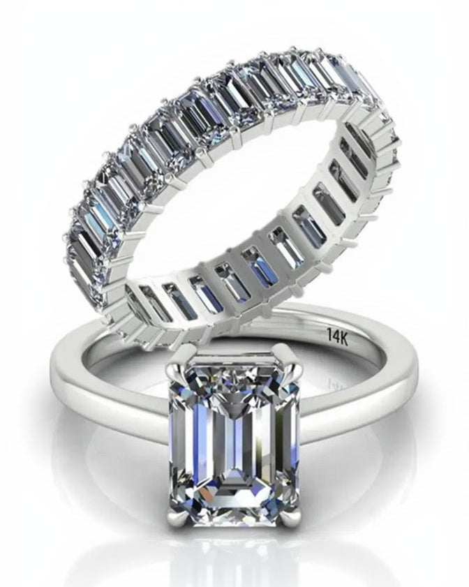 Platinum Emerald Cut Zirconia Ring