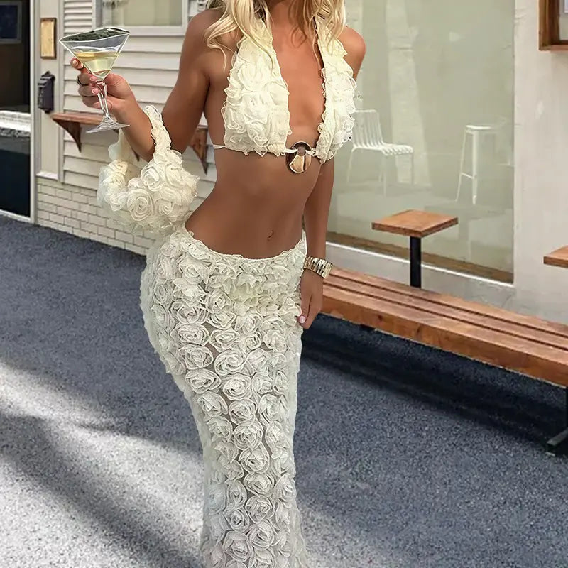 Molly Flower top with Skirt Halter set