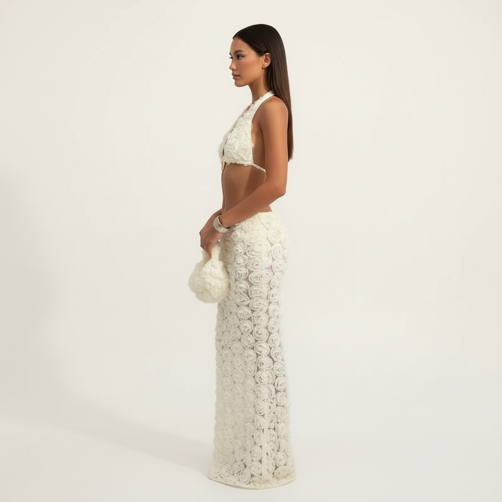 Molly Flower top with Skirt Halter set