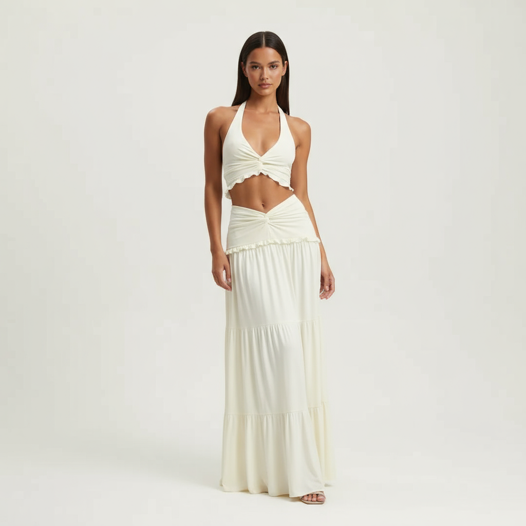 Jess V-Neck Halter Top & Skirt Combo