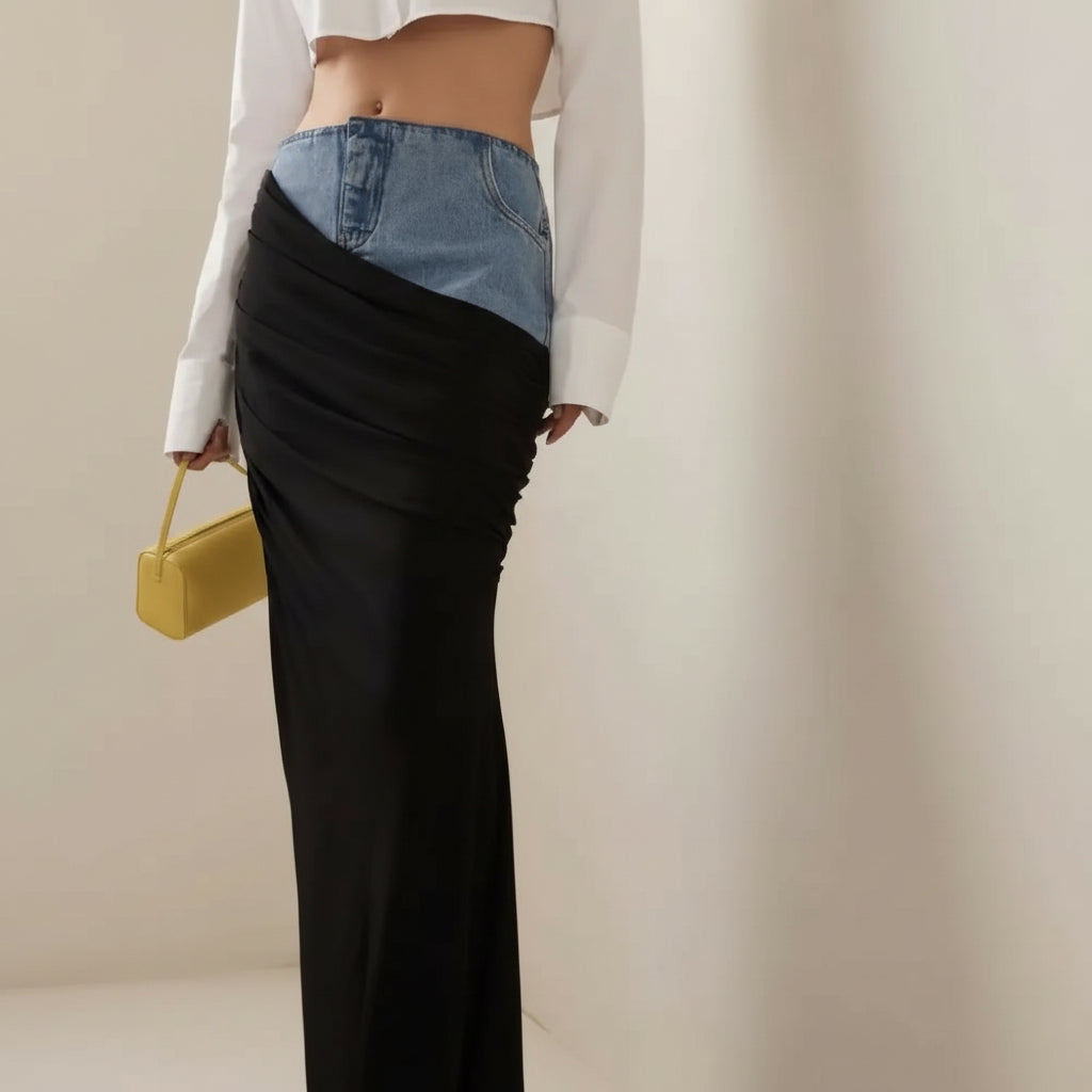 Saira Black Denim Skirt