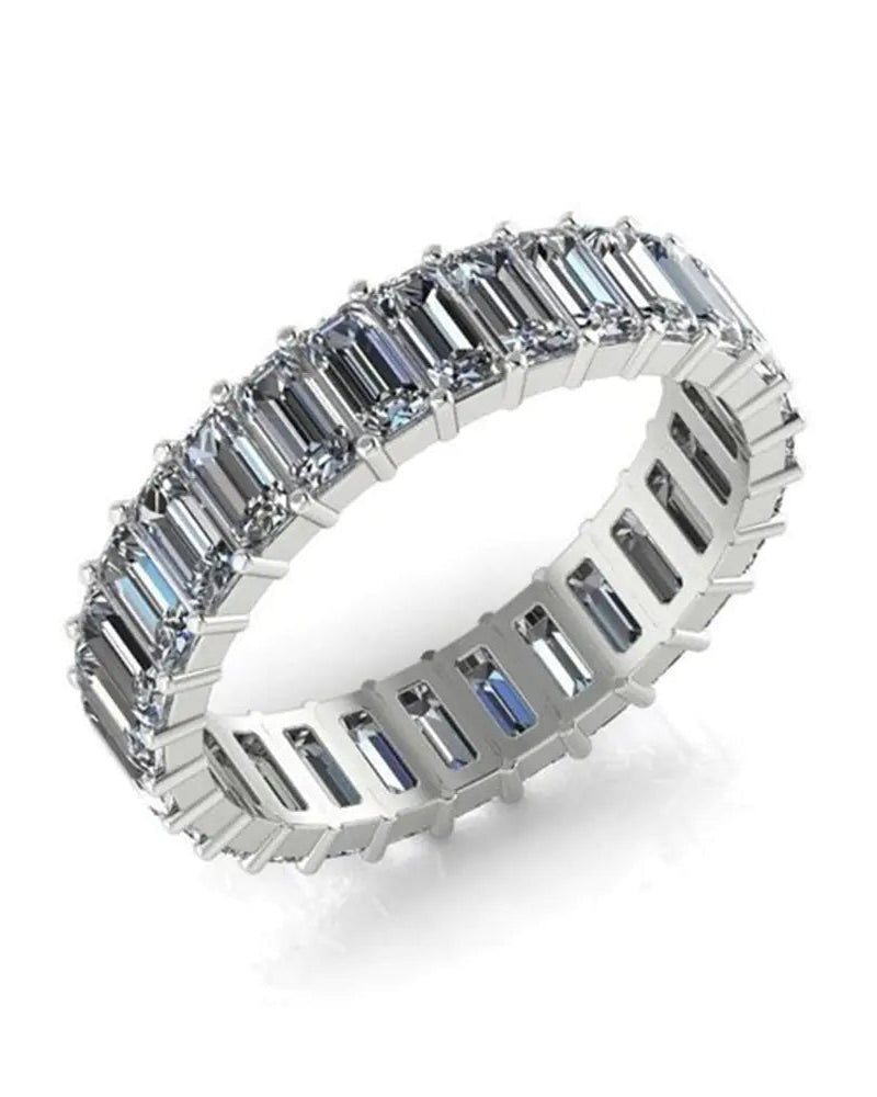 Platinum Emerald Cut Zirconia Ring