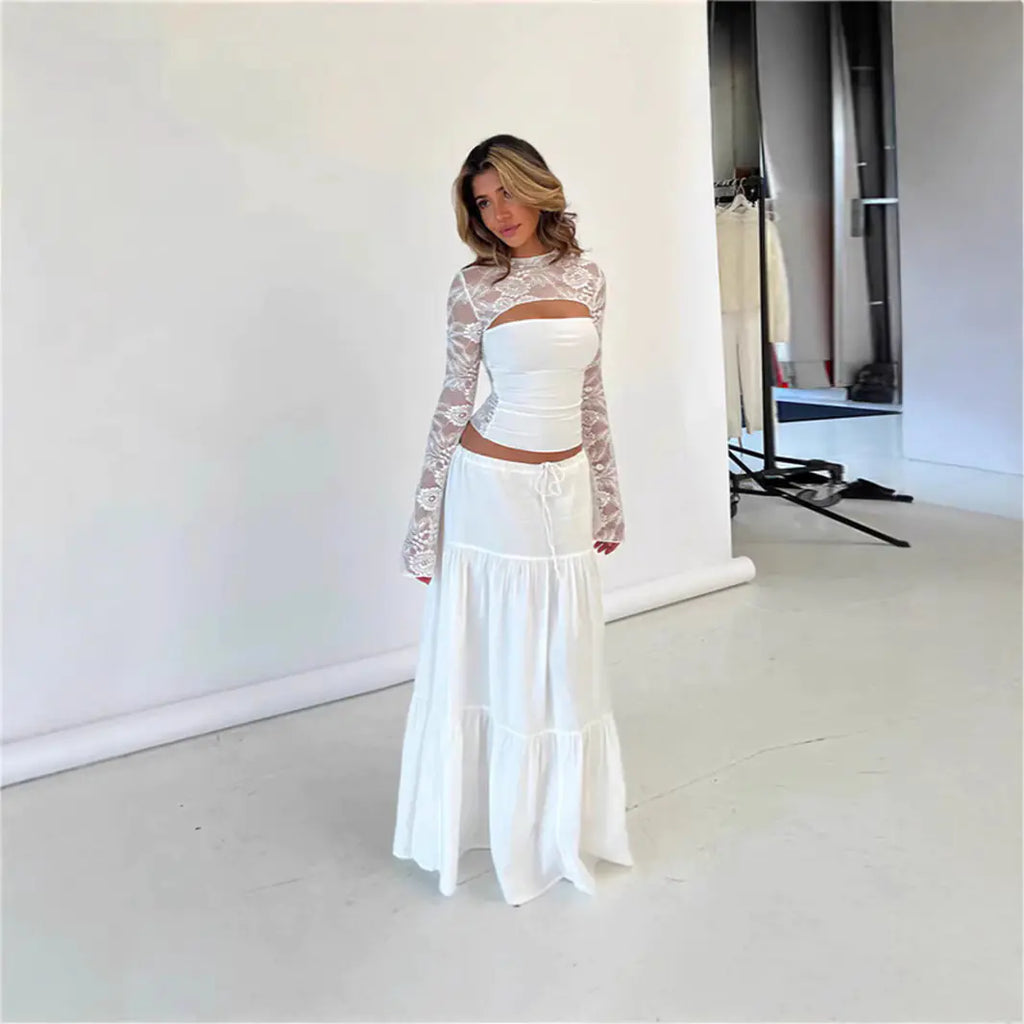 Kenna Lace Bell Sleeve Crop Top