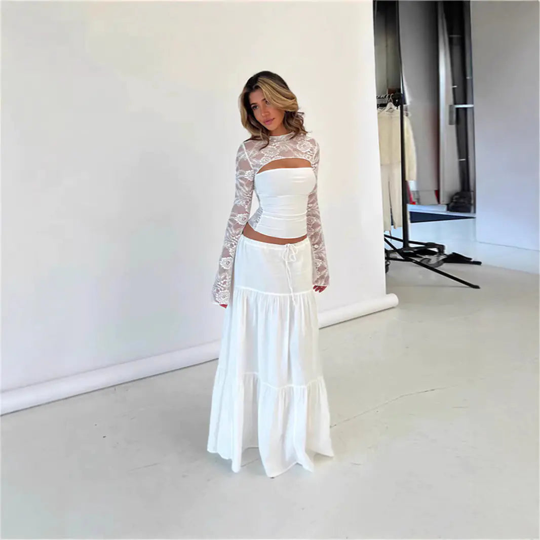 Kenna Lace Bell Sleeve Crop Top