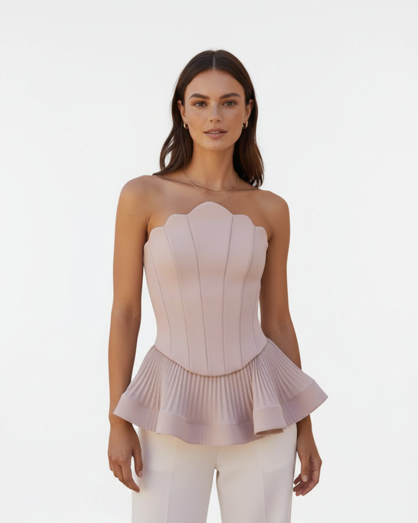Nina Loose Spliced Folds Strapless top