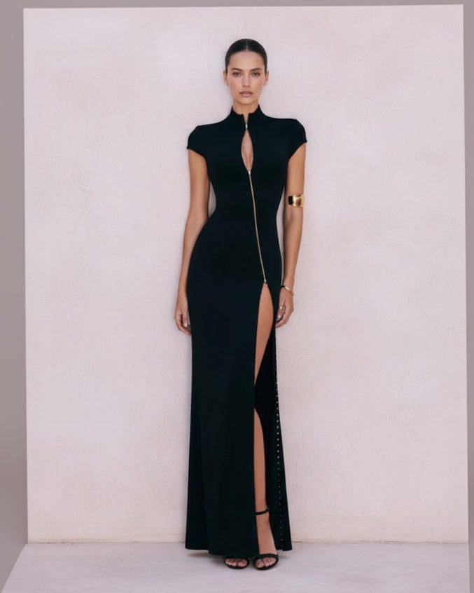 Tina Black Slit Dress