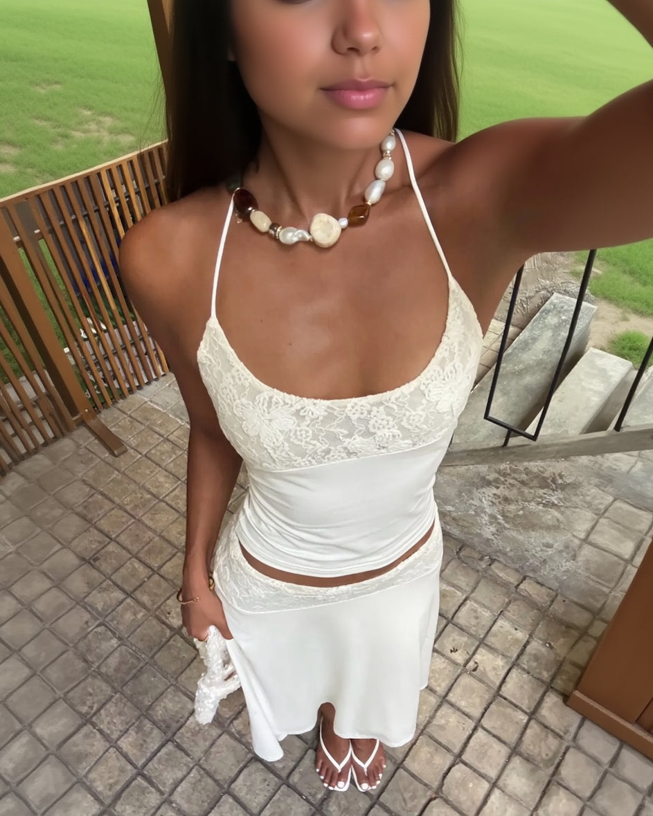 Briana White Lace Patchwork Set