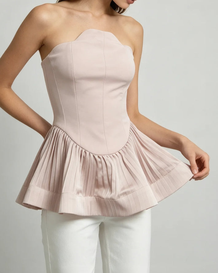 Nina Loose Spliced Folds Strapless top