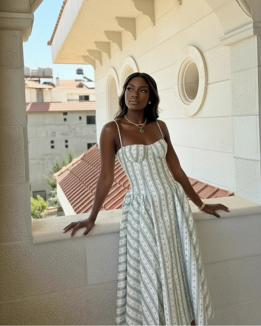Yana Striped Floral Print Dresses