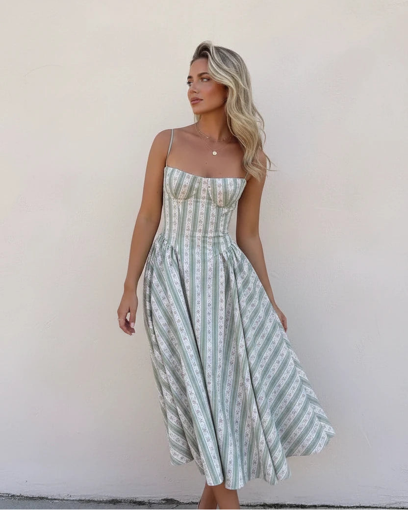Yana Striped Floral Print Dresses
