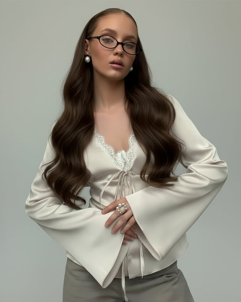 Bella Lace Satin Lace Up Top