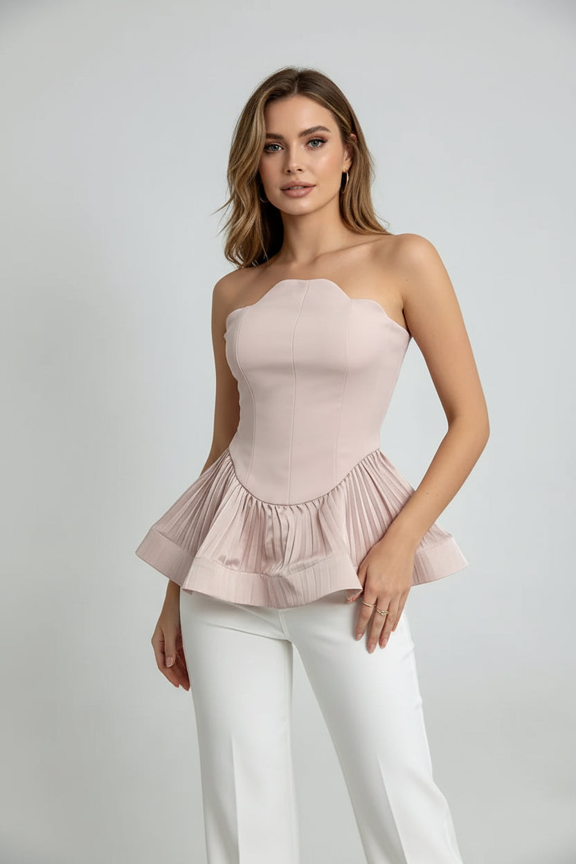 Nina Loose Spliced Folds Strapless top