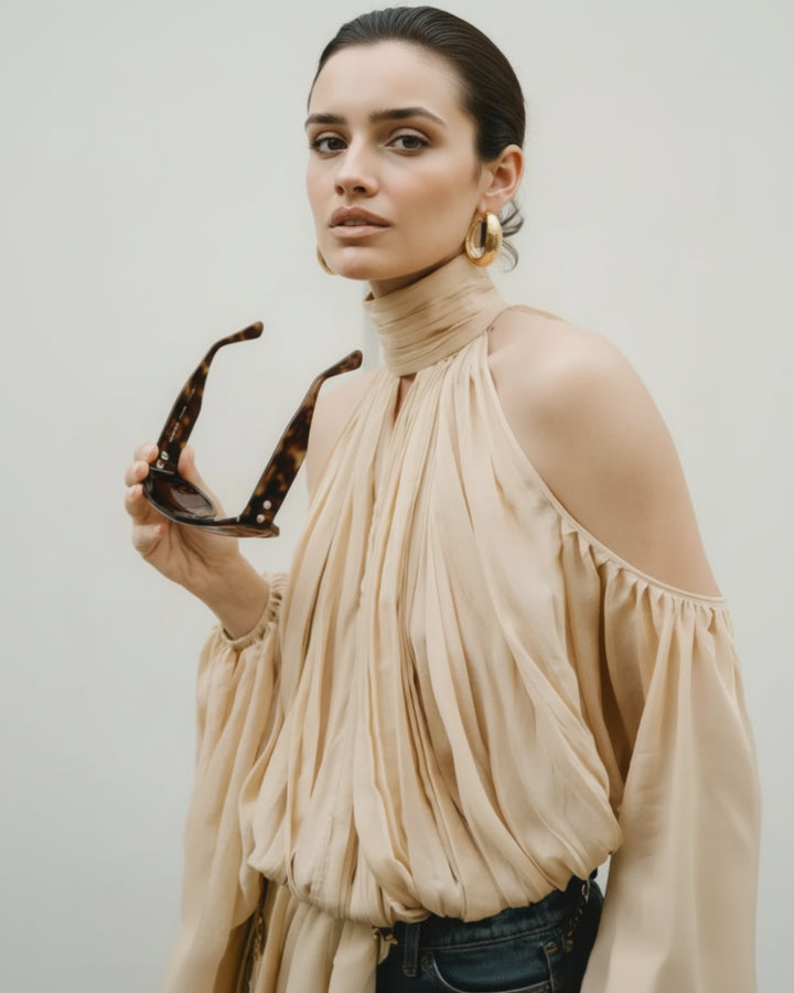 April Turtleneck Ruched Blouse