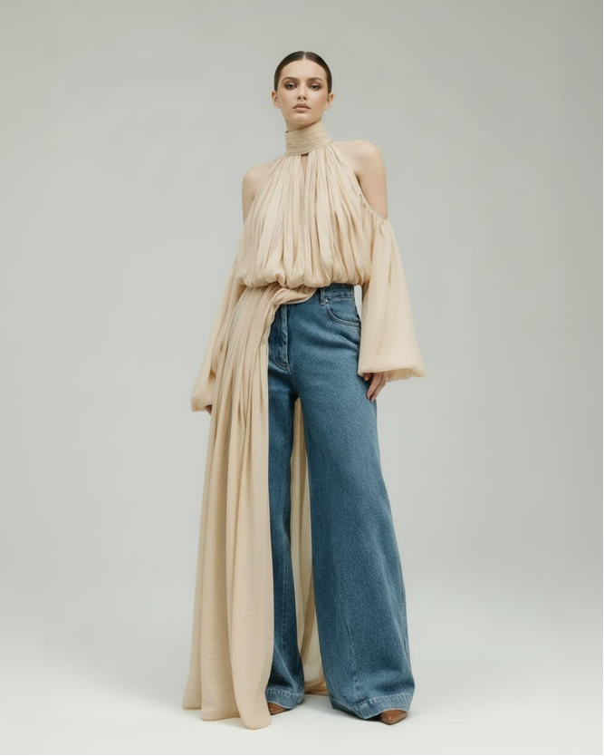 April Turtleneck Ruched Blouse