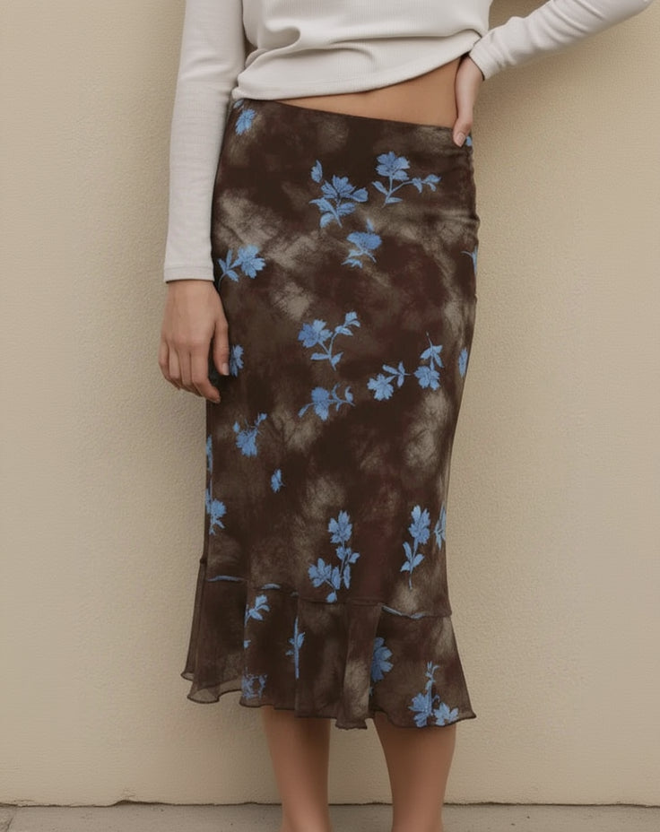 Pricilla Brown Floral Midi Skirt