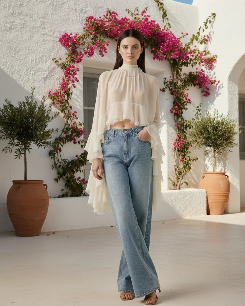 Freya Solid Loose Sheer Blouses