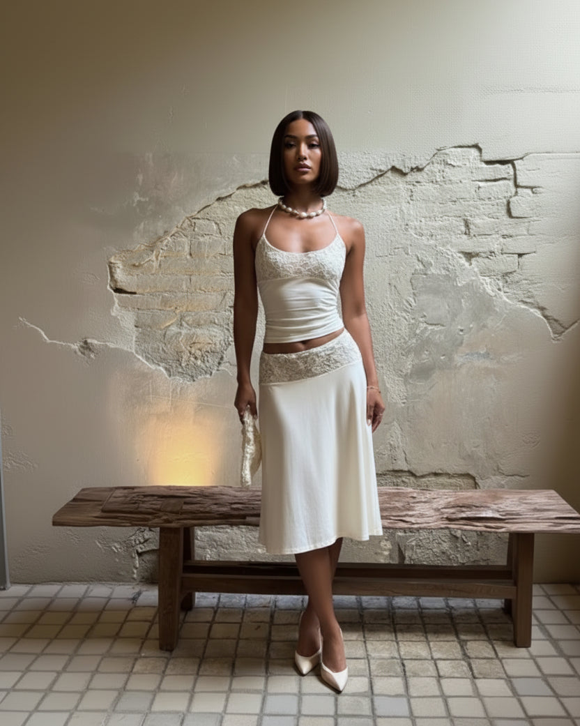 Briana White Lace Patchwork Set