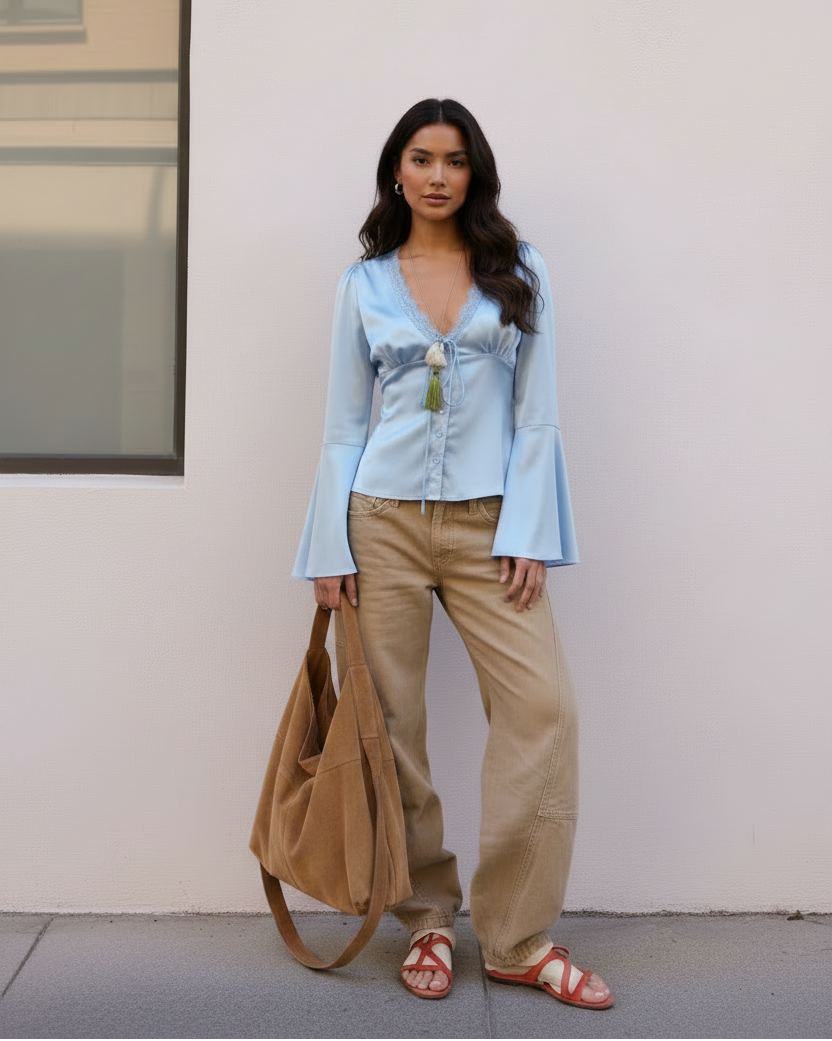 Bella Lace Satin Lace Up Top