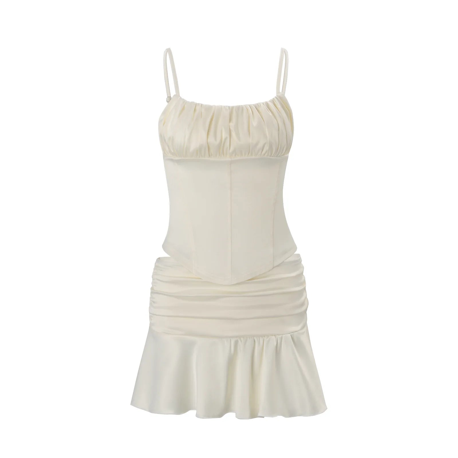 Mimi Satin Ruched Tank Top and Mini Skirt Set