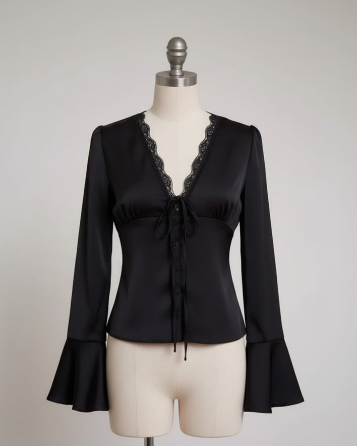 Bella Lace Satin Lace Up Top