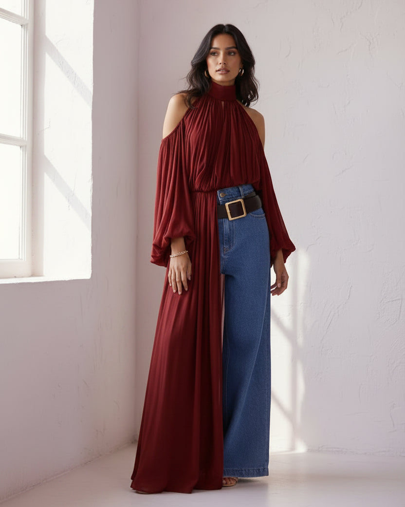 April Turtleneck Ruched Blouse