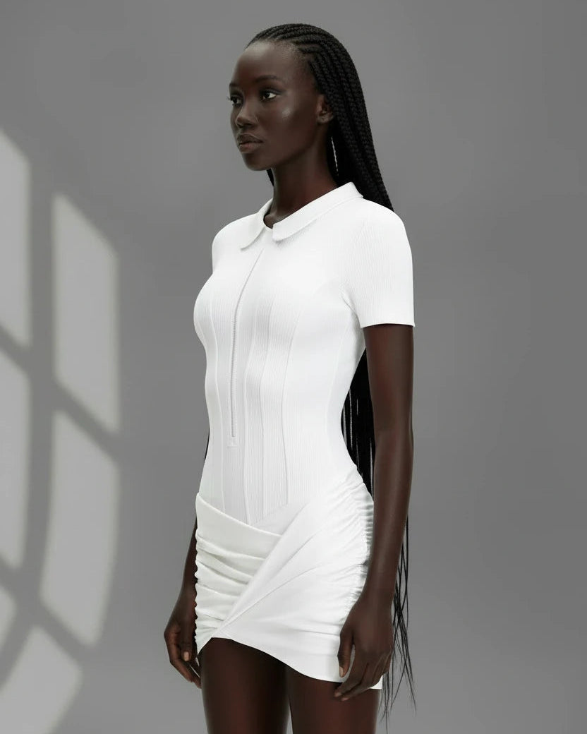 Bibi Draped Ruched Zipper Rompers Dress