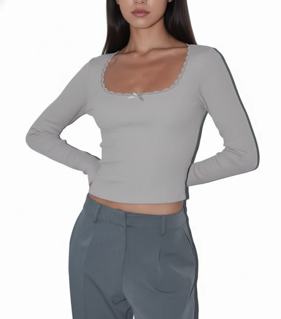 Rou U-Neck Delicate Lace Knit Top