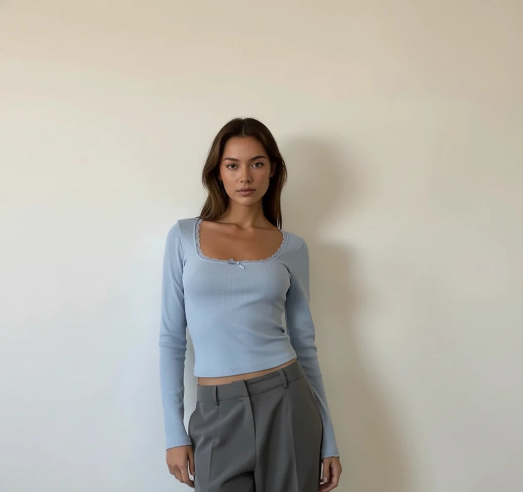 Rou U-Neck Delicate Lace Knit Top