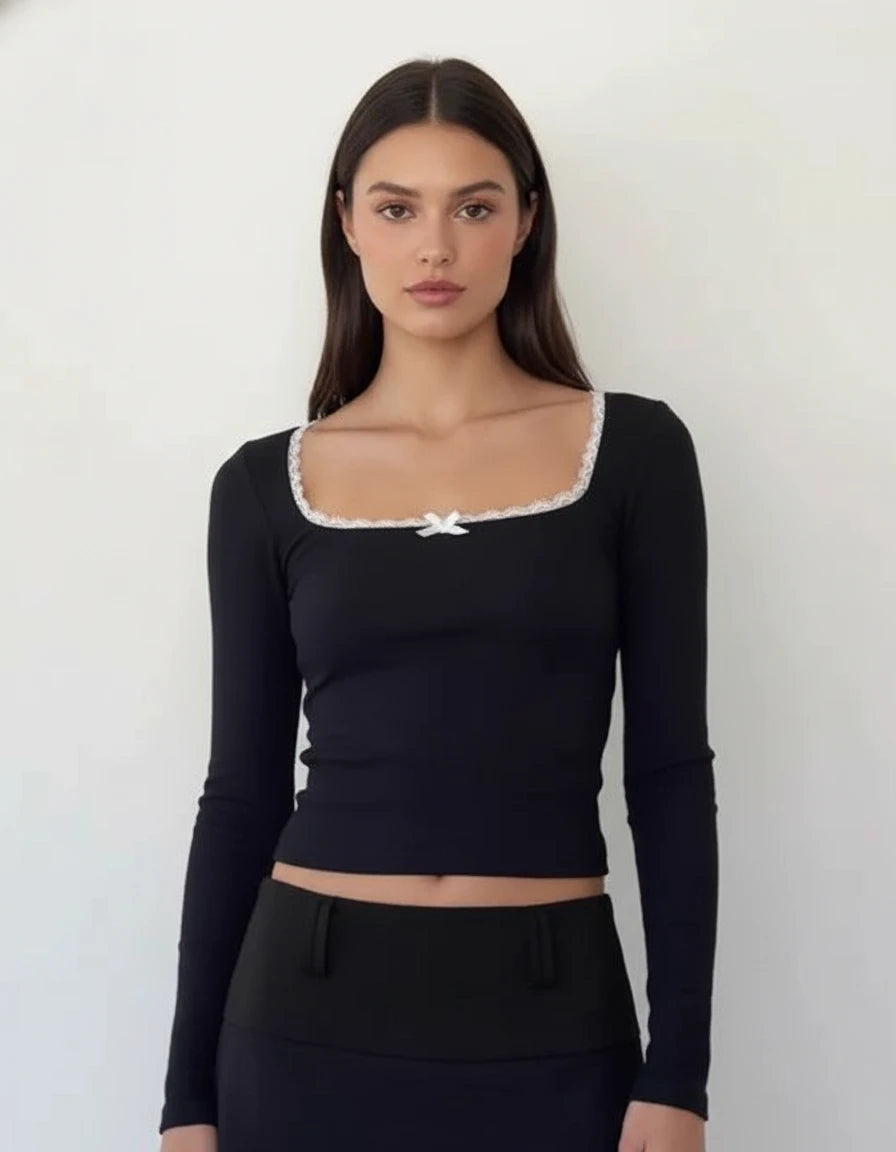 Rou U-Neck Delicate Lace Knit Top