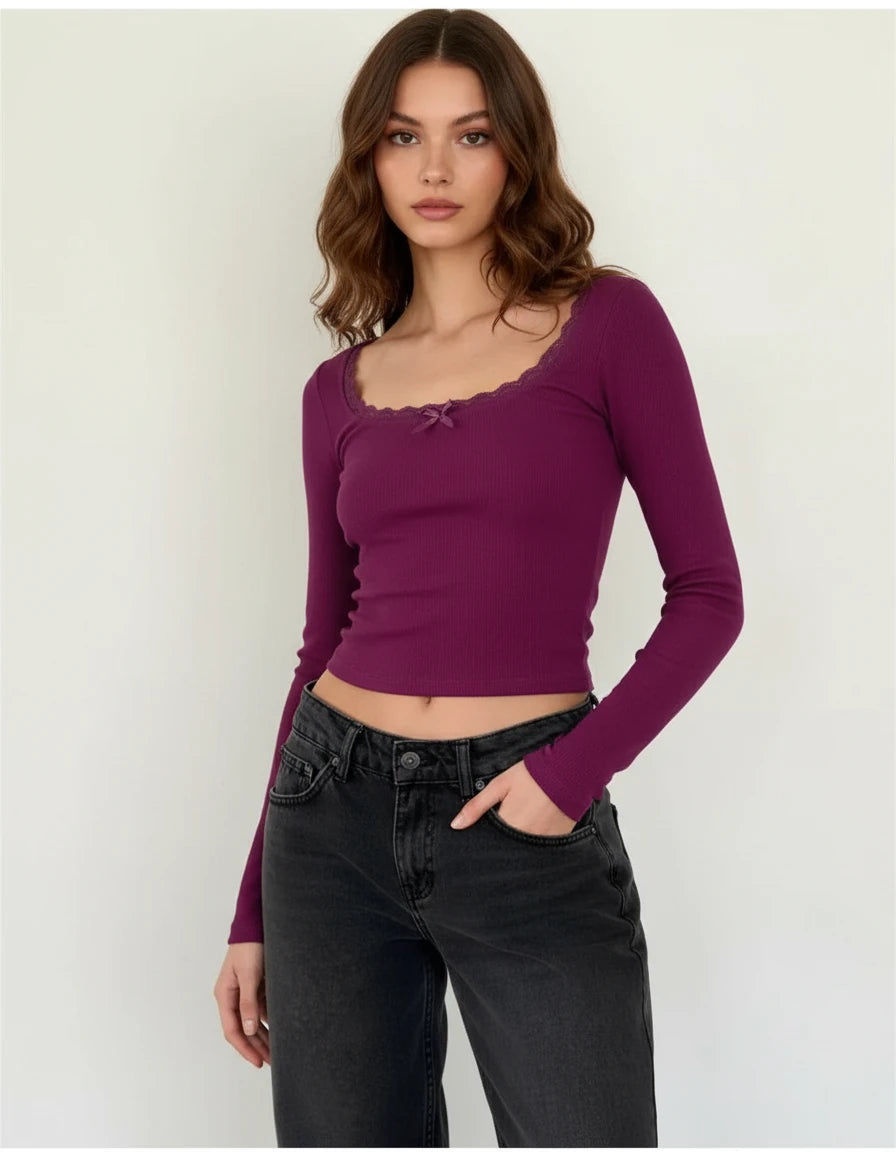 Rou U-Neck Delicate Lace Knit Top