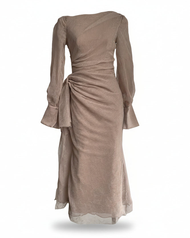 Juniper Pleated Off-Shoulder Long Sleeve Dress