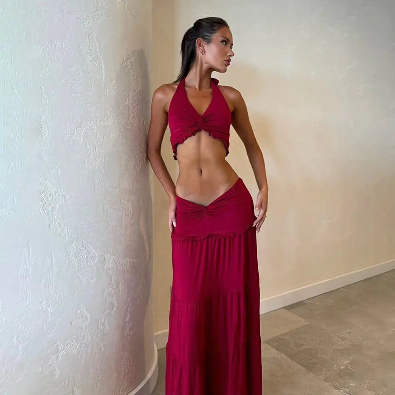 Jess V-Neck Halter Top & Skirt Combo