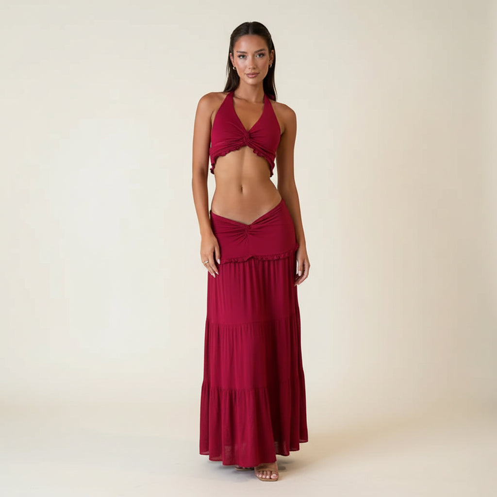 Jess V-Neck Halter Top & Skirt Combo