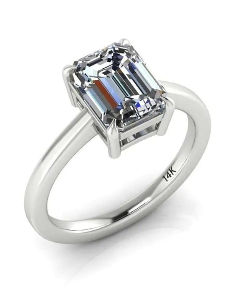Platinum Emerald Cut Zirconia Ring