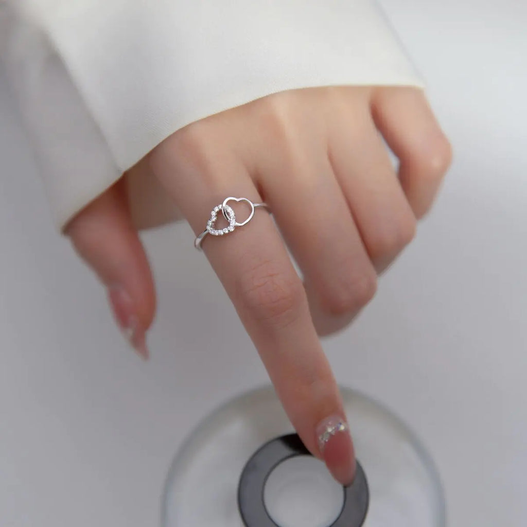 Diamond Studded Hollow Women's Love Rings Pair