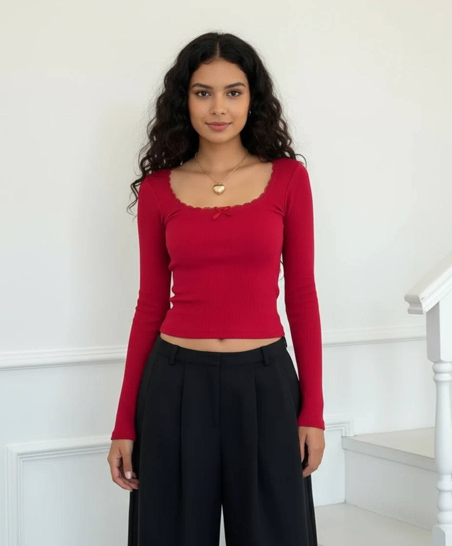 Rou U-Neck Delicate Lace Knit Top