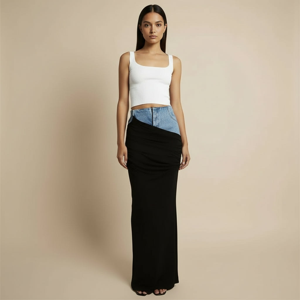 Saira Black Denim Skirt