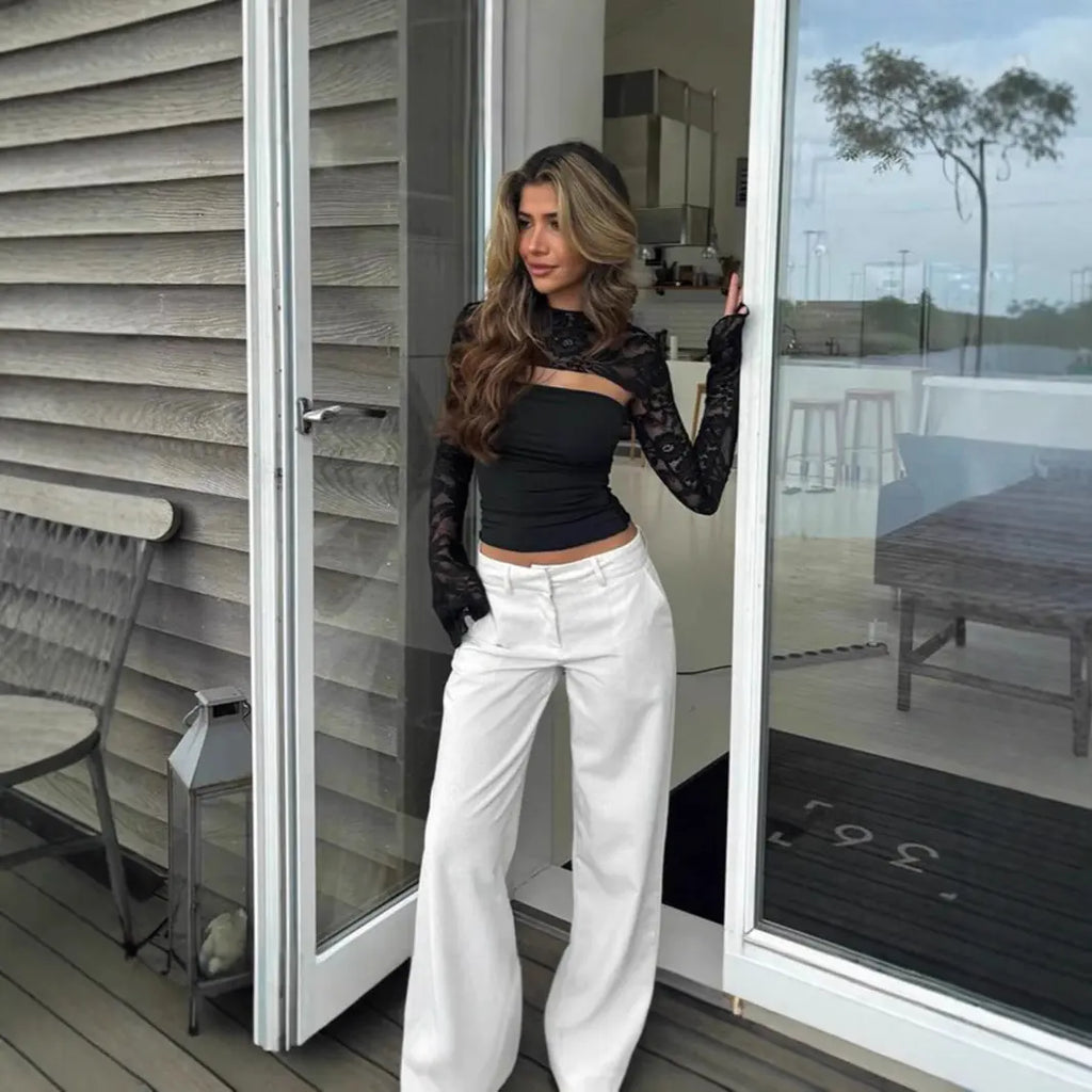 Kenna Lace Bell Sleeve Crop Top